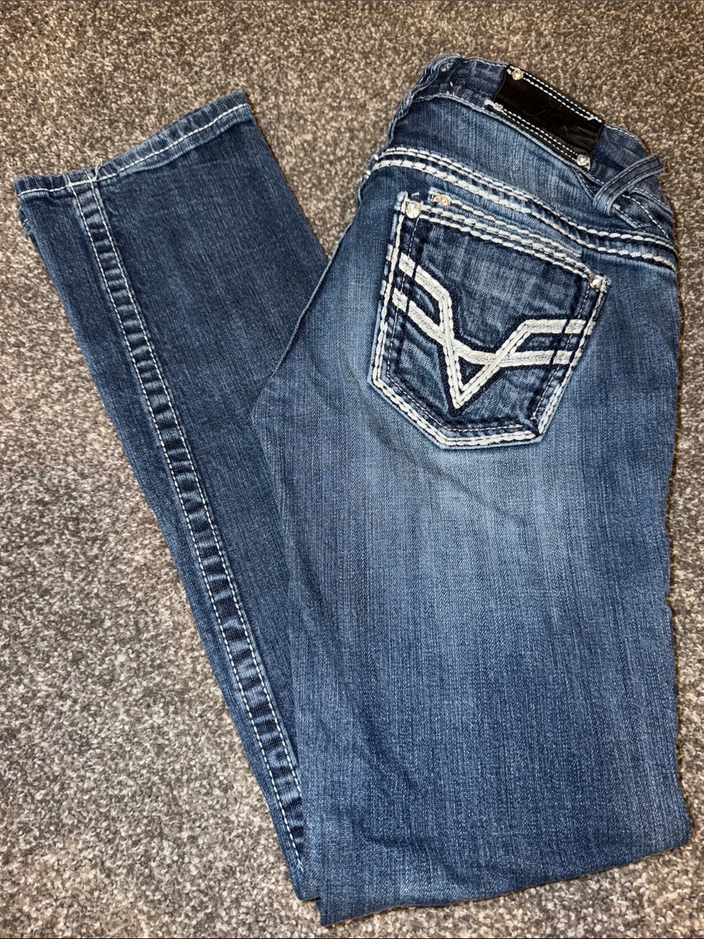Vigoss Women's Blue Bootcut Jeans with Embroidered Back Pocket 28 waist?